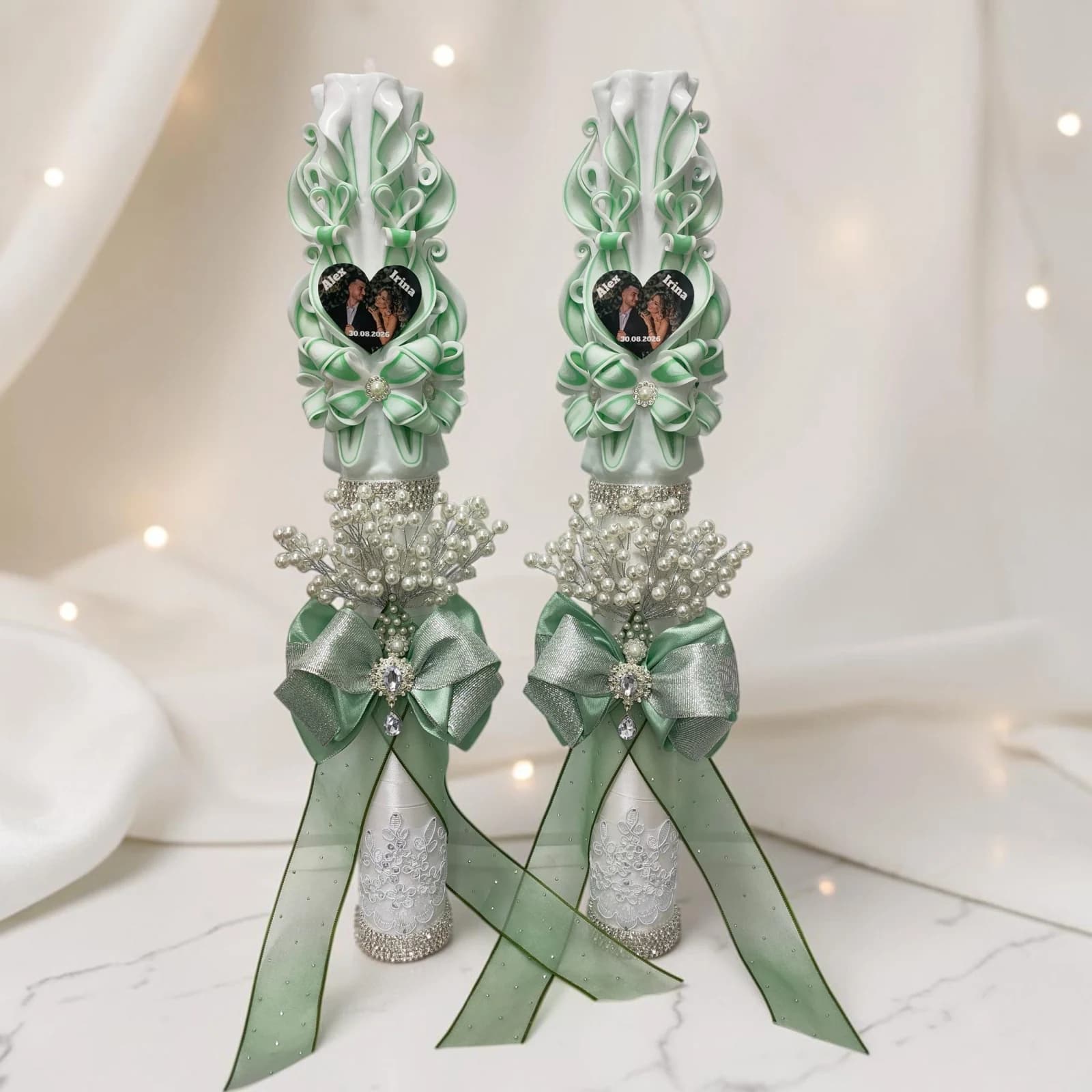 Verdelle wedding candle set created by the Lumânări Art atelier